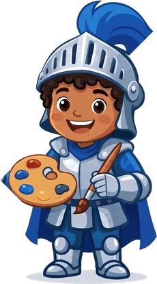 EduCastle knight mascot with a paint palette, for creative art and play