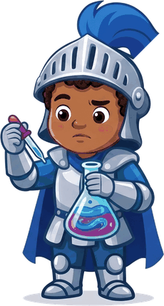 A young knight with a science flask