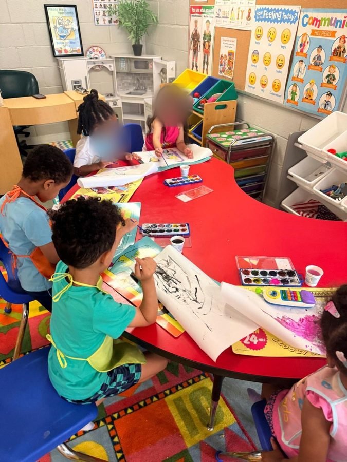 Watercolor hour at EduCastle Learning Center, faces blurred for privacy